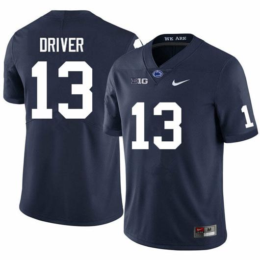 Men's Nike Penn State Cristian Driver Jersey #13 College Football Game Navy With Name