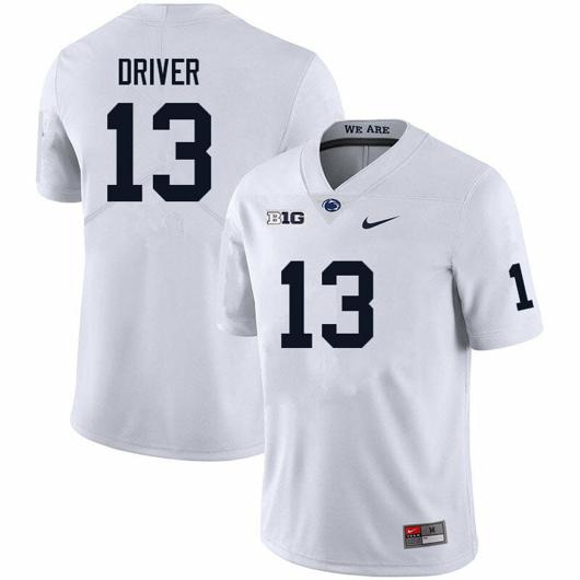 Men's Nike Penn State Cristian Driver Jersey #13 College Football Game White With Name