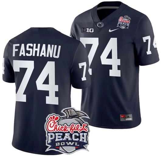 Men's Nike Olu Fashanu Jersey #74 Penn State Peach Bowl Patch 2024 College Football Navy