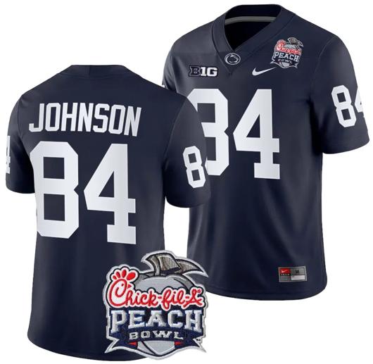 Men's Nike Theo Johnson Jersey #84 Penn State Peach Bowl Patch 2024 College Football Navy