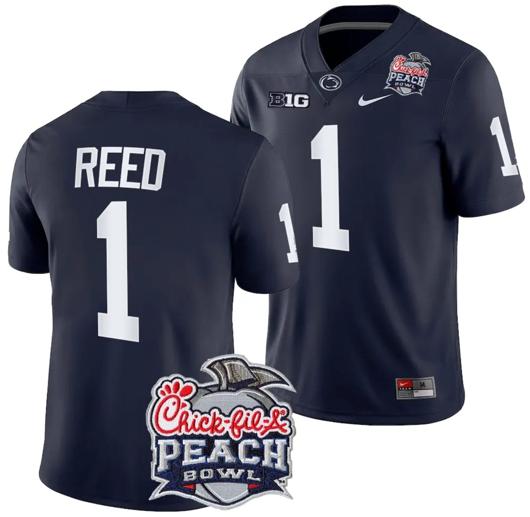 Men's Nike Jaylen Reed Jersey #1 Penn State Peach Bowl Patch 2024 College Football Navy