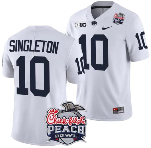 Men's Nike Nicholas Singleton Jersey #10 Penn State Peach Bowl Patch 2024 College Football White