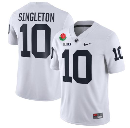 Men's Nike Nicholas Singleton Jersey #10 Penn State Nittany Lions Rose Patch College Football All Stitched White