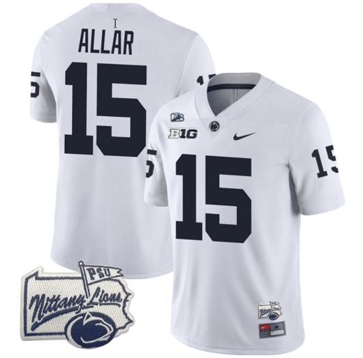 Men's Nike Drew Allar Jersey #15 Penn State Nittany Lions PSU Patch College Football All Stitched White