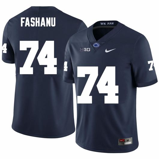 Men's Nike Penn State Olumuyiwa Fashanu Jersey #74 College Football Game Navy With Name