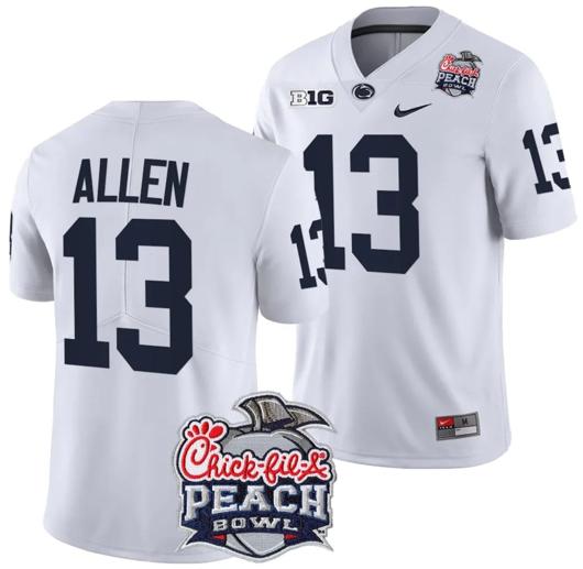 Men's Nike Kaytron Allen Jersey #13 Penn State Peach Bowl Patch 2024 College Football White