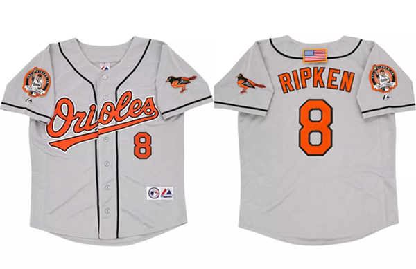 Men's Baltimore Orioles #8 Cal Ripken Jr. Gray 2001 Cool Base Stitched Baseball Jersey