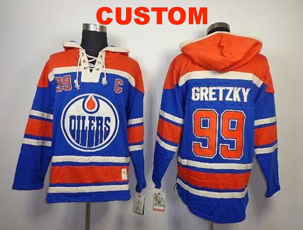 Men's Edmonton Oilers Customized Name And Number Stitched  Light Blue Sawyer Hooded Sweatshirt