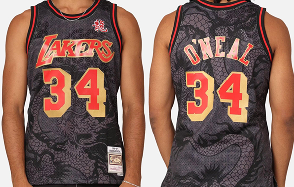 Men's Los Angeles Lakers #34 Shaquille O'Neal ' 96-97 Year of the Dragon Swingman Stitched Basketball Jersey