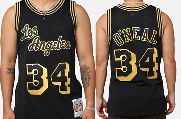 Men's Los Angeles Lakers #34 Shaquille O'Neal ' Black 96-97 Swingman Stitched Basketball Jersey