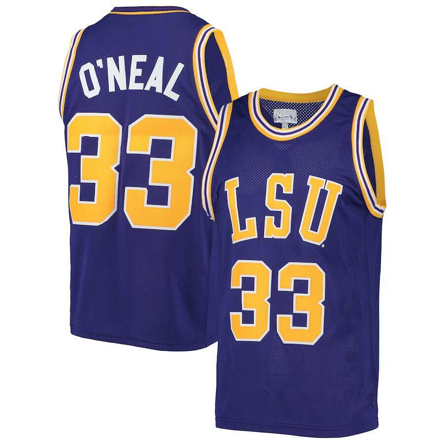 Men's LSU Tigers #33 Shaquille O'Neal Purple Stitched Basketball Jersey