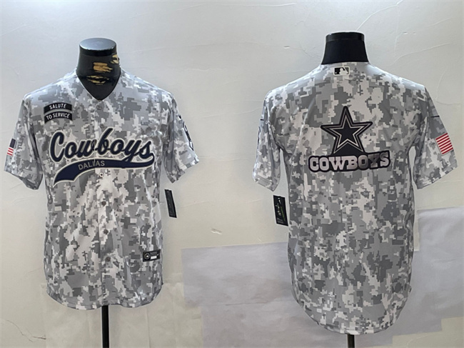 Men's Dallas Cowboys Team Big Logo 2024 Arctic Camo Salute to Service Stitched Baseball Jersey (2)