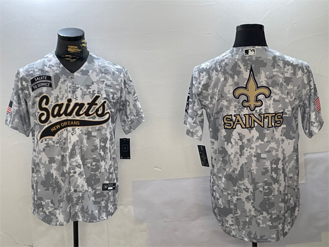 Men's New Orleans Saints Team Big Logo 2024 Arctic Camo Salute to Service Stitched Baseball Jersey (1)