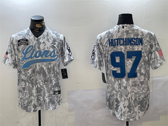 Men's Detroit Lions #97 Aidan Hutchinson 2024 Arctic Camo Salute to Service Stitched Baseball Jersey