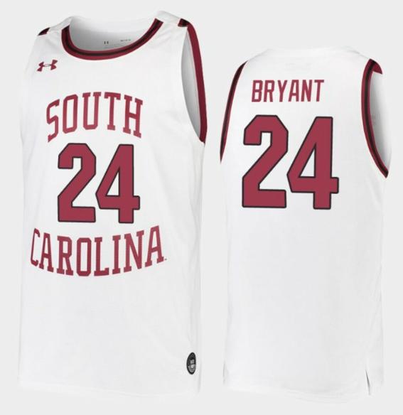 Men's Keyshawn Bryant Jersey South Carolina Gamecocks College Basketball White Replica #24