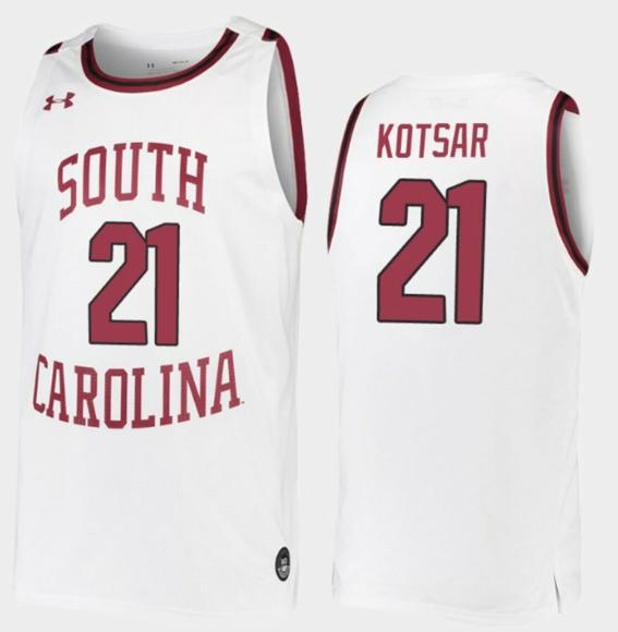 Men's Maik Kotsar Jersey South Carolina Gamecocks College Basketball White Replica #21