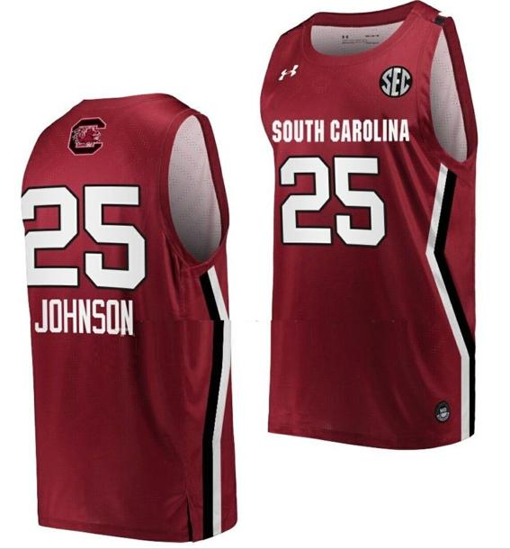 Men's Raven Johnson Jersey South Carolina Gamecocks College Basketball Wine #25