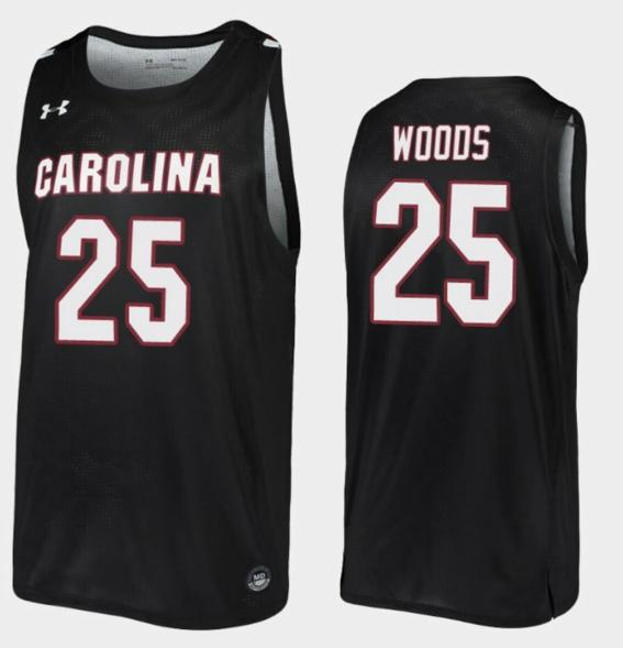 Men's Seventh Woods Jersey South Carolina Gamecocks College Basketball Black Replica #25