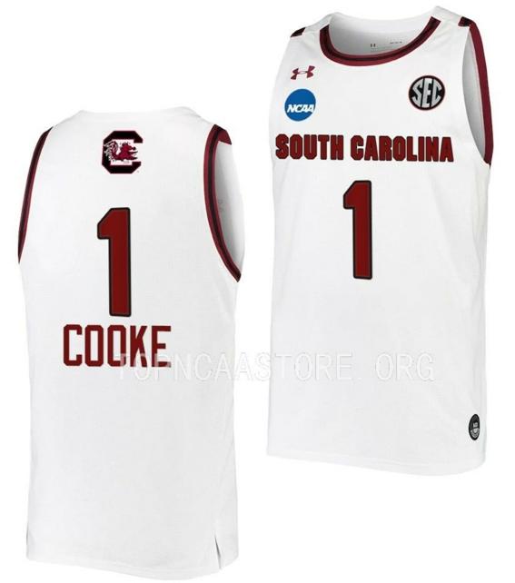 Men's Zia Cooke Jersey South Carolina Gamecocks College Basketball 2023 NCAA March Madness White #1