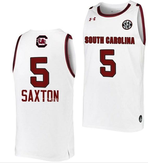 Men's Victaria Saxton Jersey South Carolina Gamecocks College Basketball White #5