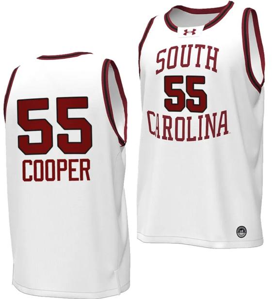 Men's TaLon Cooper Jersey #55 South Carolina Gamecocks Basketball Throwback Replica White