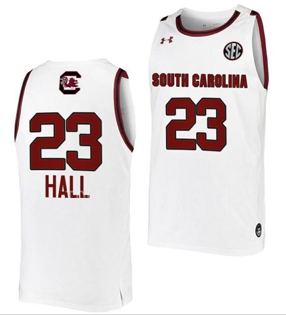 Men's Aubryanna Hall Jersey South Carolina Gamecocks College Basketball White #23