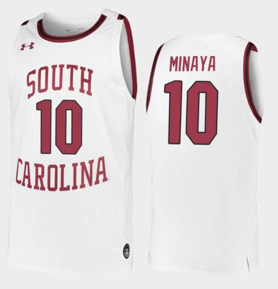 Men's Justin Minaya Jersey South Carolina Gamecocks College Basketball White Replica #10