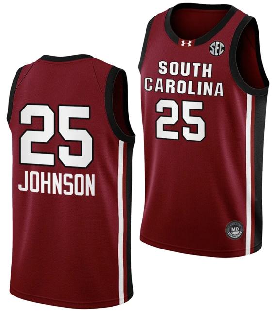 Men's Raven Johnson Jersey #25 South Carolina Gamecocks College Basketball 2023-24 Garnet