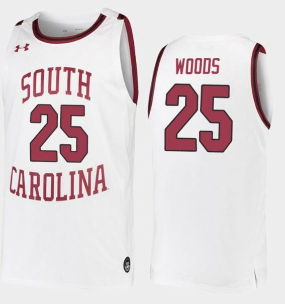 Men's Seventh Woods Jersey South Carolina Gamecocks College Basketball White Replica #25