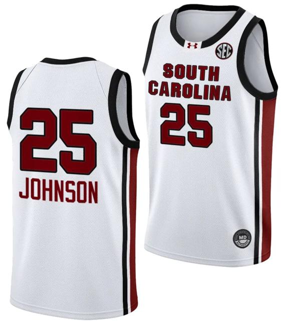 Men's Raven Johnson Jersey #25 South Carolina Gamecocks College Basketball 2023-24 White