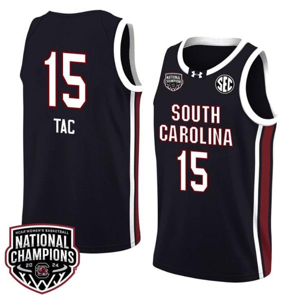 Men's Adhel Tac Jersey #15 South Carolina Gamecocks 2024 NCAA Basketball National Champions Black