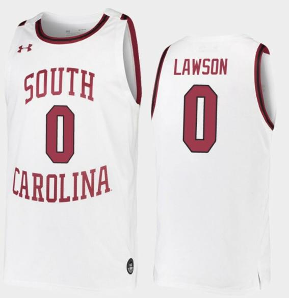 Men's AJ Lawson Jersey South Carolina Gamecocks College Basketball White Replica #0