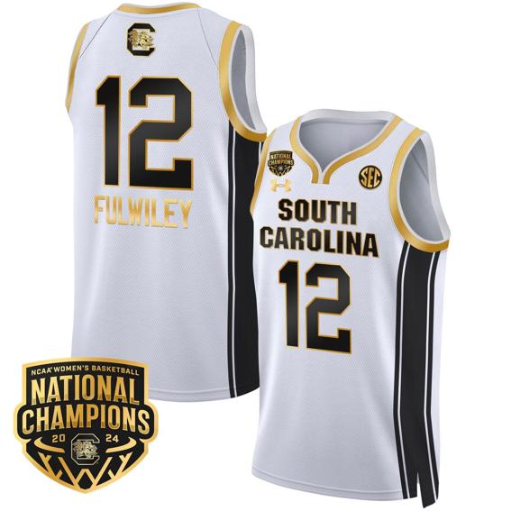 Men's MiLaysia Fulwiley Jersey #12 South Carolina Gamecocks Basketball 2024 National Champions All Stitched White Gold