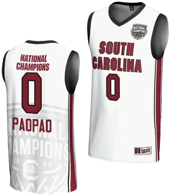 Men's Te Hina Paopao Jersey #0 South Carolina Gamecocks 2024 NCAA Basketball National Champions White