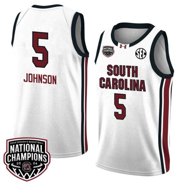 Men's Tessa Johnson Jersey #5 South Carolina Gamecocks 2024 NCAA Basketball National Champions White Red