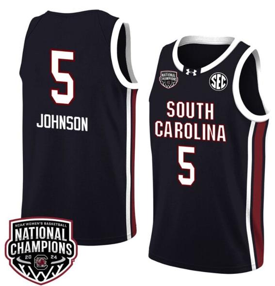 Men's Tessa Johnson Jersey #5 South Carolina Gamecocks 2024 NCAA Basketball National Champions White Black