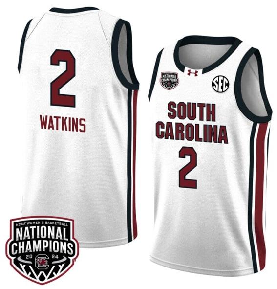 Men's Ashlyn Watkins Jersey #2 South Carolina Gamecocks 2024 NCAA Basketball National Champions White Red