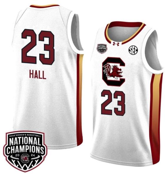 Men's Bree Hall Jersey #23 South Carolina Gamecocks 2024 NCAA Basketball National Champions White Yellow