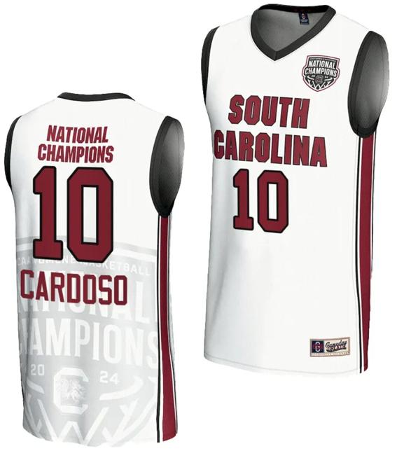 Men's Kamilla Cardoso Jersey #10 South Carolina Gamecocks 2024 NCAA Basketball National Champions White