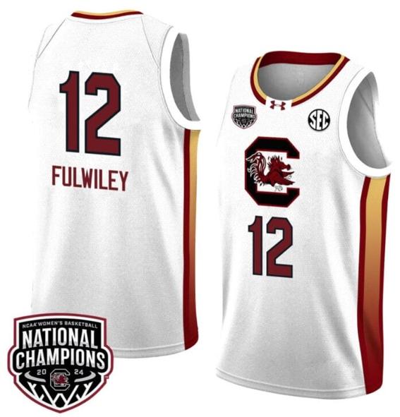 Men's MiLaysia Fulwiley Jersey #12 South Carolina Gamecocks 2024 NCAA Basketball National Champions White Yellow