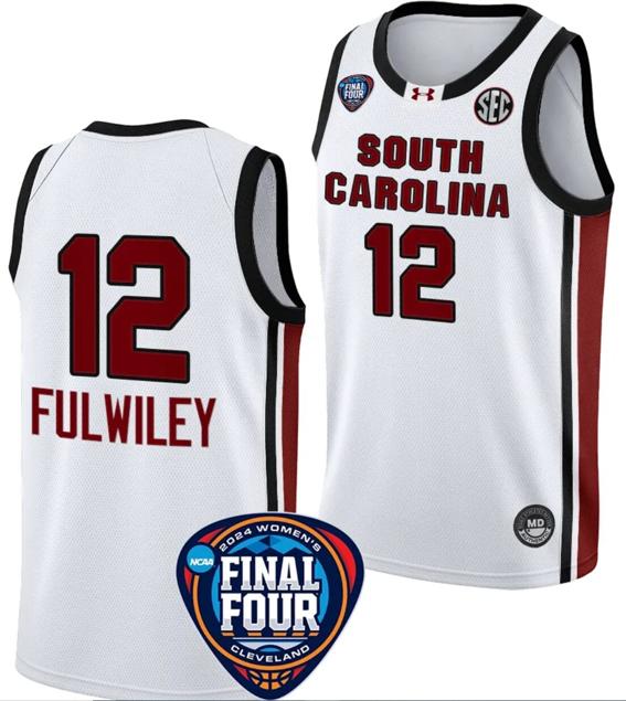 Men's MiLaysia Fulwiley Jersey #12 South Carolina Gamecocks Basketball 2024 NCAA March Madness Final Four White