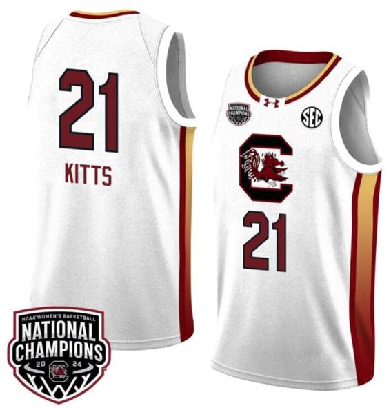 Men's Chloe Kitts Jersey #21 South Carolina Gamecocks 2024 NCAA Basketball National Champions White Yellow