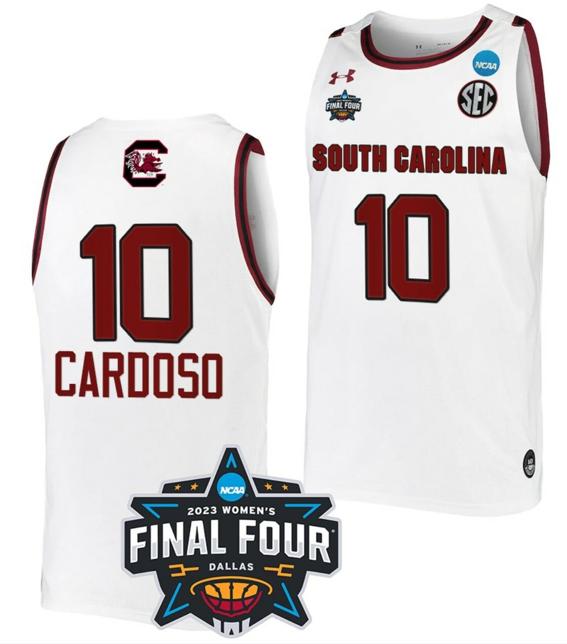 Men's Kamilla Cardoso Jersey South Carolina Gamecocks College Basketball 2023 NCAA Final Four Garnet White #10