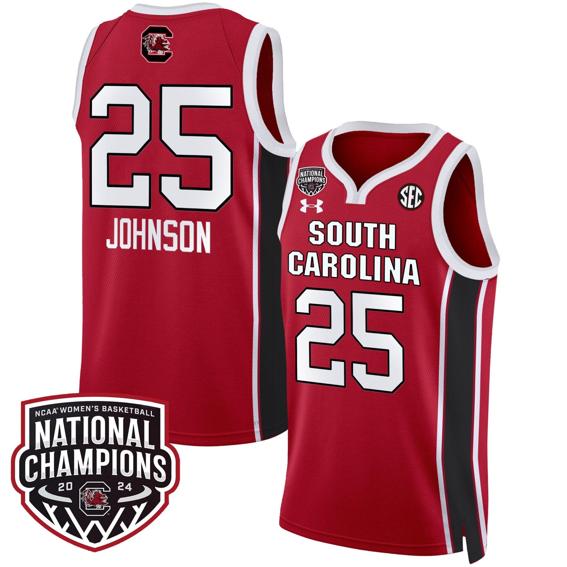 Men's Raven Johnson Jersey #25 South Carolina Gamecocks Basketball 2024 National Champions All Stitched Red