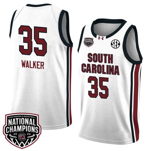 Men's Sakima Walker Jersey #35 South Carolina Gamecocks 2024 NCAA Basketball National Champions White Red