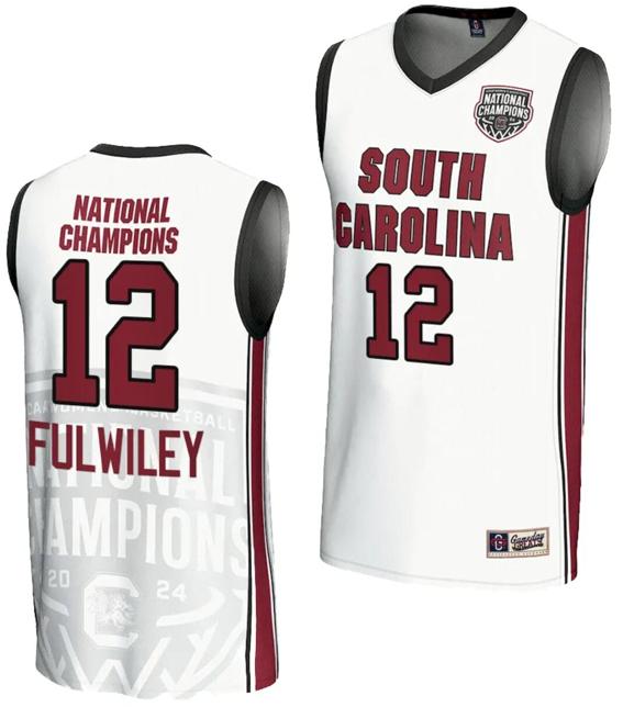 Men's MiLaysia Fulwiley Jersey #12 South Carolina Gamecocks 2024 NCAA Basketball National Champions White