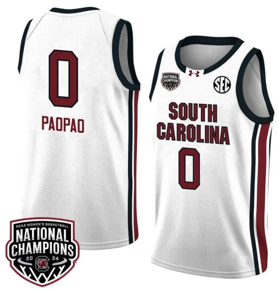 Men's Te-Hina Paopao Jersey #0 South Carolina Gamecocks 2024 NCAA Basketball National Champions White Red