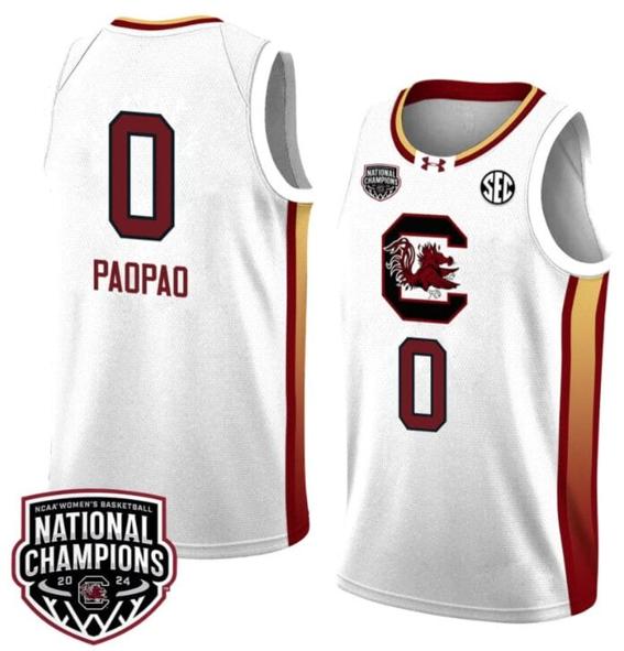 Men's Te-Hina Paopao Jersey #0 South Carolina Gamecocks 2024 NCAA Basketball National Champions White Yellow