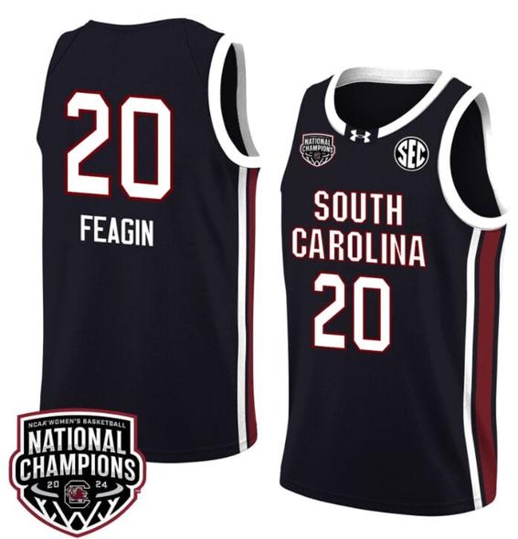 Men's Sania Feagin Jersey #20 South Carolina Gamecocks 2024 NCAA Basketball National Champions Black