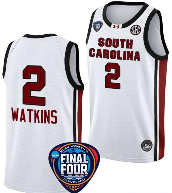 Men's Ashlyn Watkins Jersey #2 South Carolina Gamecocks Basketball 2024 NCAA March Madness Final Four White